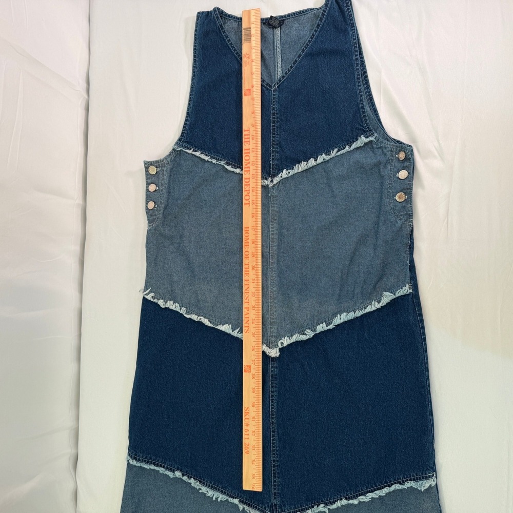 Jazzie Denim Patchwork Midi Dress Womens Medium Blue Frayed Tiered Sleeveless - Picture 11 of 14